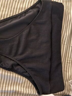 Source Unknown Black Ribbed High-Cut Bikini Bottom